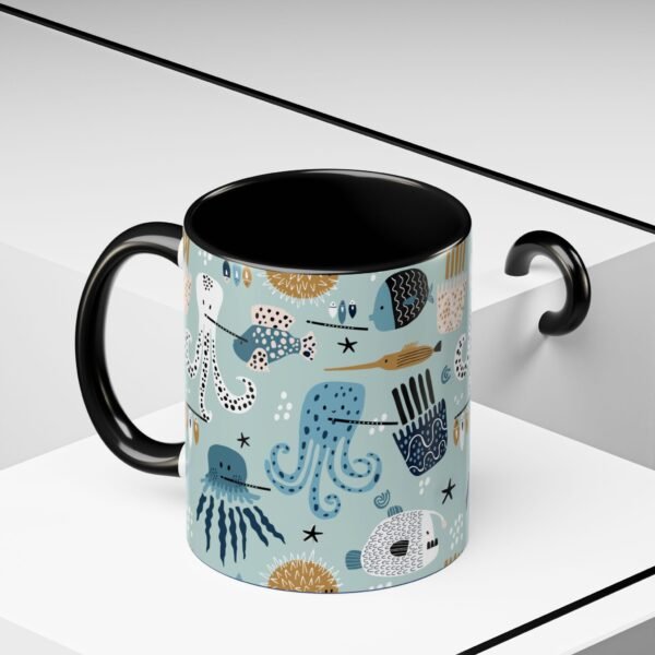 Musical Sea Animals Flute Choir Ceramic Mug 11oz, Color Inside, Music/Teacher Gift, Ocean Theme Drinkware