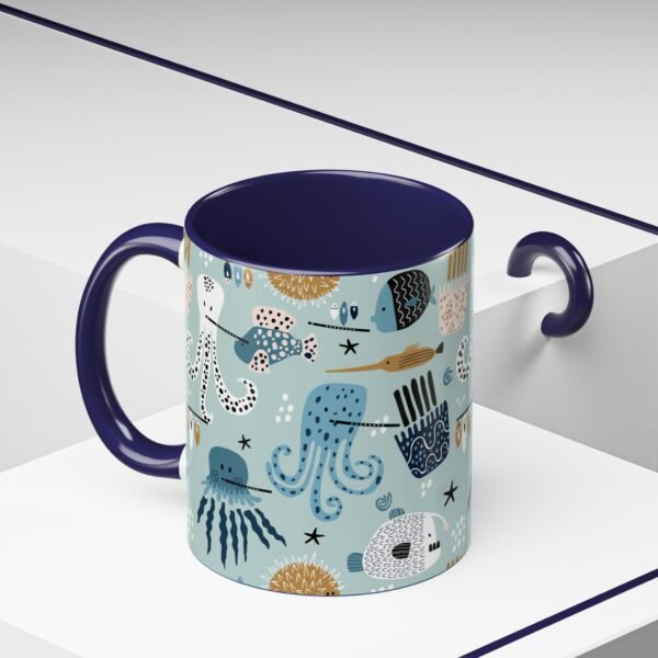 Musical Sea Animals Flute Choir Ceramic Mug 11oz, Color Inside, Music/Teacher Gift, Ocean Theme Drinkware