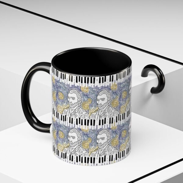 Van Gogh Starry Night Piano Keys Accent Coffee Mug, Teacher Appreciation Gift, Ceramic Mug with Color Inside