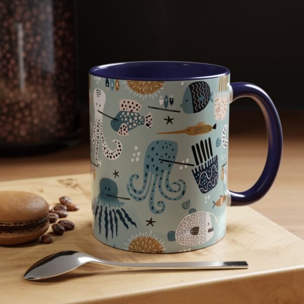Musical Sea Animals Flute Choir Ceramic Mug 11oz, Color Inside, Music/Teacher Gift, Ocean Theme Drinkware