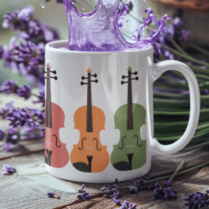 Colorful Violin Ceramic Mug, Music Lover Gift, Violinist, Music Teacher Coffee Cup, Fun Musical Gift, Orchestra Gift 11oz or 15oz