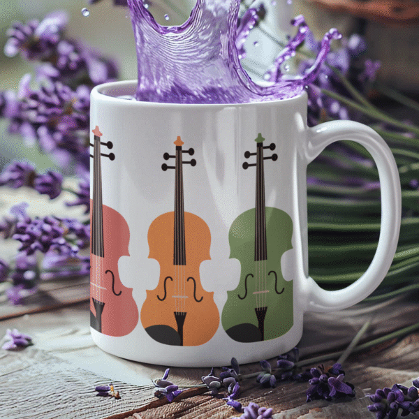 Colorful Violin Ceramic Mug, Music Lover Gift, Violinist, Music Teacher Coffee Cup, Fun Musical Gift, Orchestra Gift 11oz or 15oz