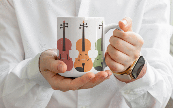Colorful Violin Ceramic Mug, Music Lover Gift, Violinist, Music Teacher Coffee Cup, Fun Musical Gift, Orchestra Gift 11oz or 15oz