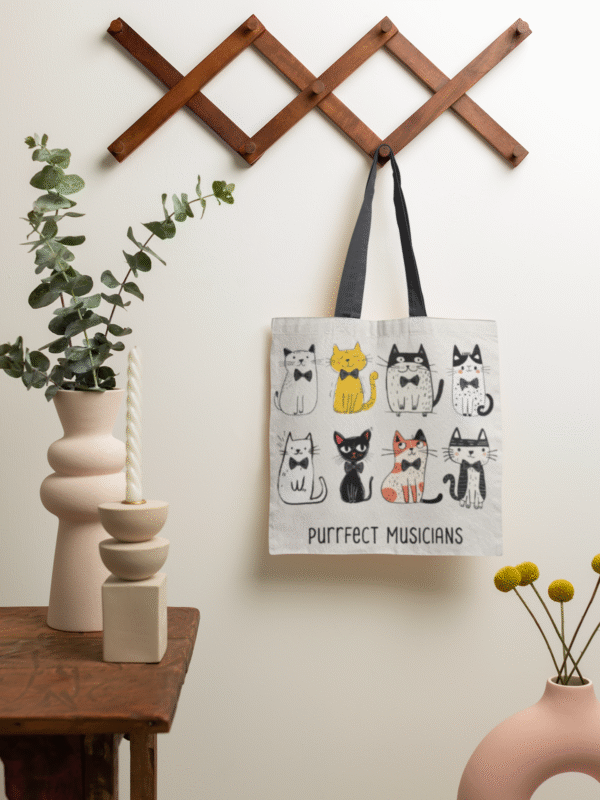 Purrfect Musicians Tote Bag - Cat Lover's Bag, Musician Tote, Funny Music Teacher Bag