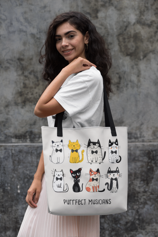 Purrfect Musicians Tote Bag - Cat Lover's Bag, Musician Tote, Funny Music Teacher Bag