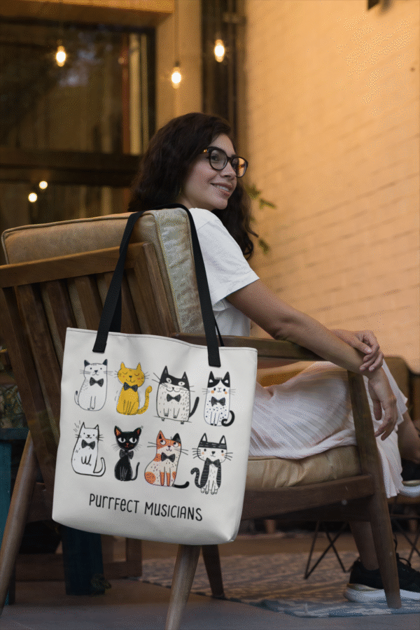 Purrfect Musicians Tote Bag - Cat Lover's Bag, Musician Tote, Funny Music Teacher Bag