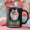 Cute Teacher Bunny Mug, Teacher Appreciation Gift, Easter Rabbit Mug, Fun Coffee Cup, Back to School Gift, Gift for Teacher, Black Mug