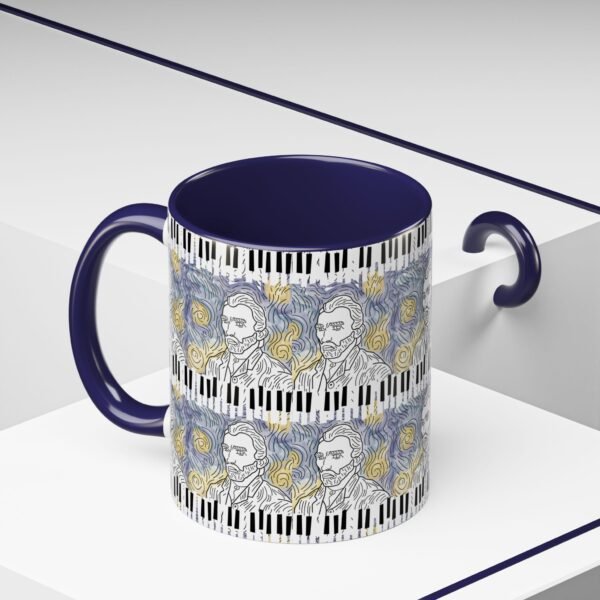 Van Gogh Starry Night Piano Keys Accent Coffee Mug, Teacher Appreciation Gift, Ceramic Mug with Color Inside