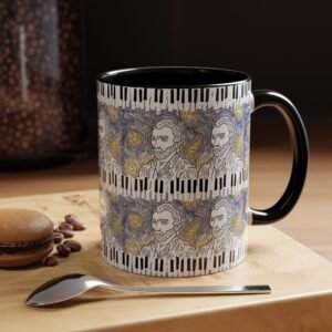 Van Gogh Starry Night Piano Keys Accent Coffee Mug, Teacher Appreciation Gift, Ceramic Mug with Color Inside