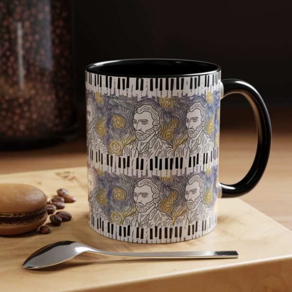 Van Gogh Starry Night Piano Keys Accent Coffee Mug, Teacher Appreciation Gift, Ceramic Mug with Color Inside
