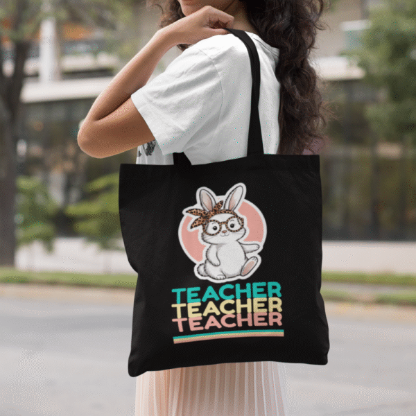 Cute Teacher Rabbit Tote Bag - Perfect for Educators and School Gear, Easter Bunny Tote Bag, Teacher Appreciation Gift, Classroom Tote, Back