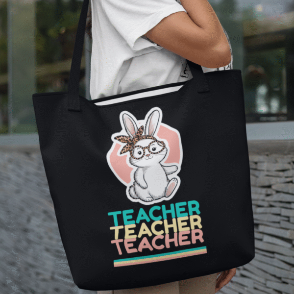 Cute Teacher Rabbit Tote Bag - Perfect for Educators and School Gear, Easter Bunny Tote Bag, Teacher Appreciation Gift, Classroom Tote, Back