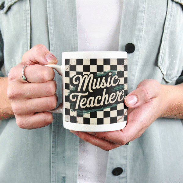 Retro Music Teacher Ceramic Mug - Perfect Gift for Educators, Retro Style, 11oz or 15oz, Cute Teacher Appreciation, Coffee Lover's Gift