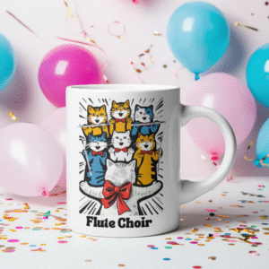 Flute Choir Ceramic Mug, Cute Coffee Cup for Musicians, Fun Cat Lover Gift, Cat-Themed Kitchenware, 11oz, 15oz