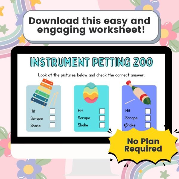Musical Instrument Petting Zoo Worksheet – No Prep Sub Plan