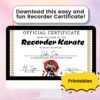 Recorder Karate Certificate | Fun Music Award for Elementary Students