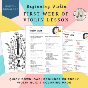 No Prep First Day of Violin Class- Quiz Worksheet, Answer Key, & Coloring Page