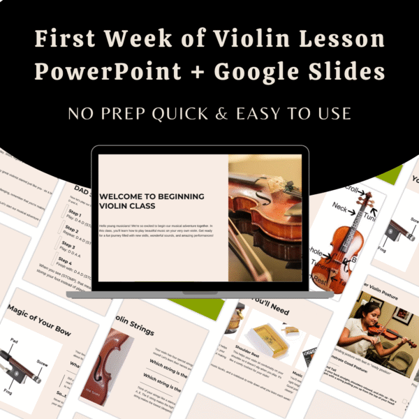 No Prep First Week of Violin Lesson Slides- Powerpoint + Google Slides Sub Plan