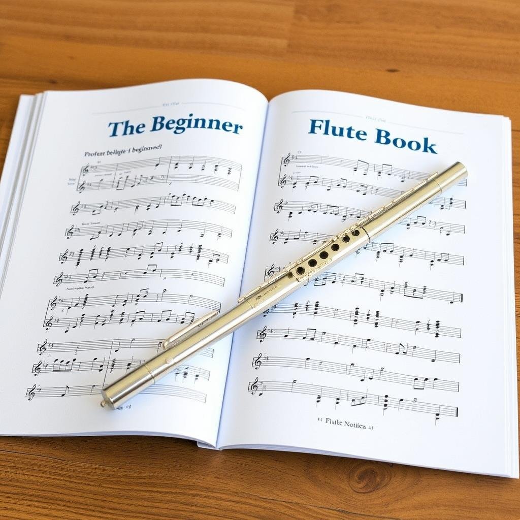 The Beginner Flute Book with sheet music visible The Beginner Flute Book with sheet music visible